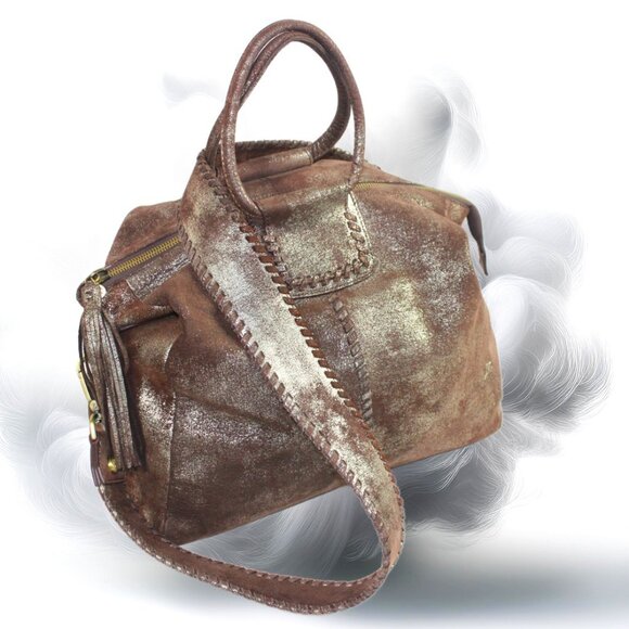 HOBO Handbags - Hobo Shelia Brushed Metallic Heavy Metal Coffee Leather Shoulder Tote